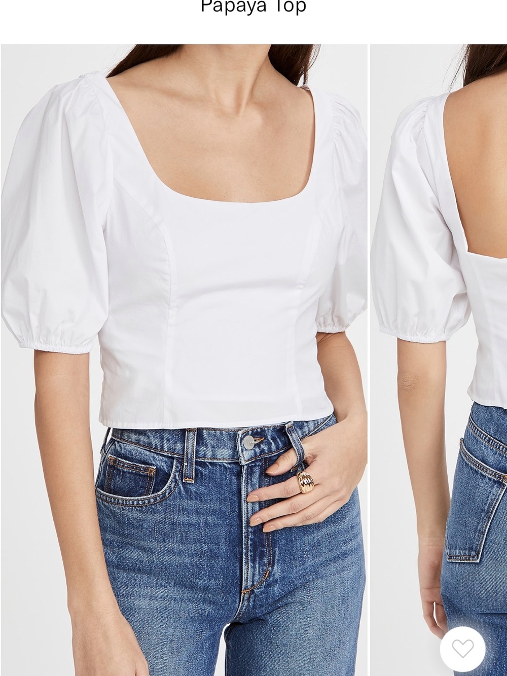STAUD White Square-Neck Puff-Sleeve Crop Top